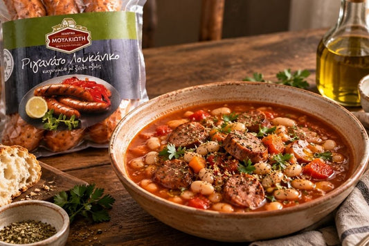 Korvsoppa med vita bönor, tomat och grekisk oregano