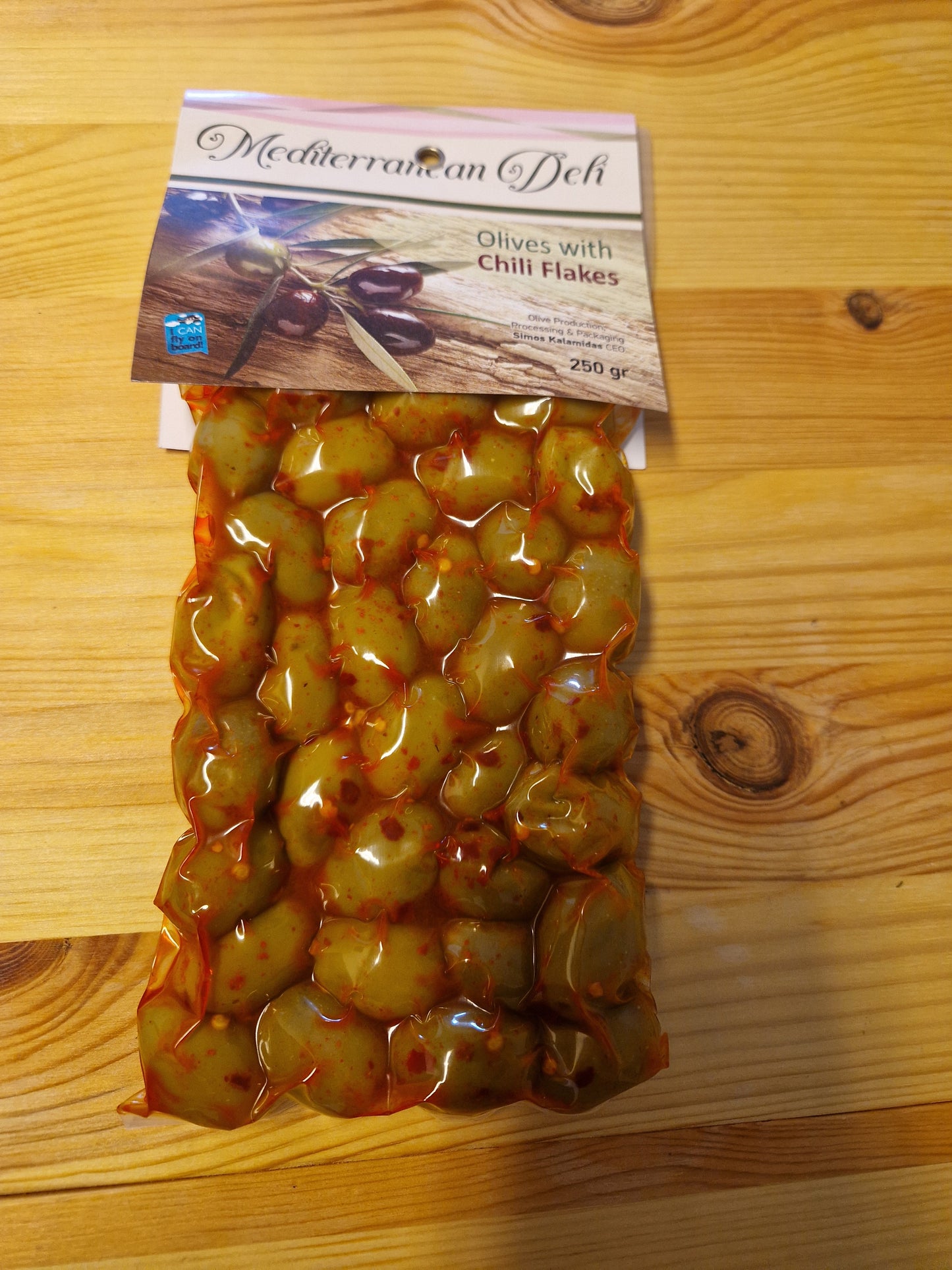Gröna oliver Chalkidikis  med chiliflakes, 250gr