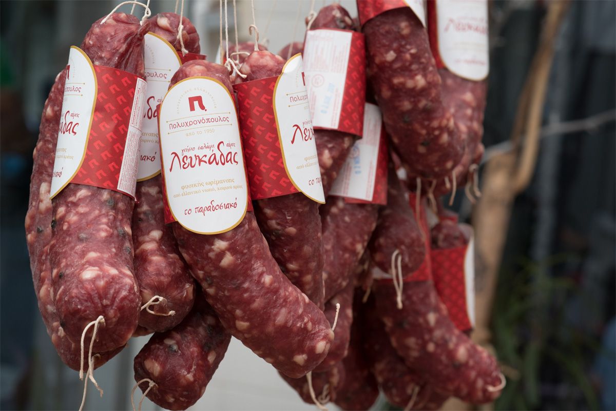Traditional air-dried salami from Lefkada